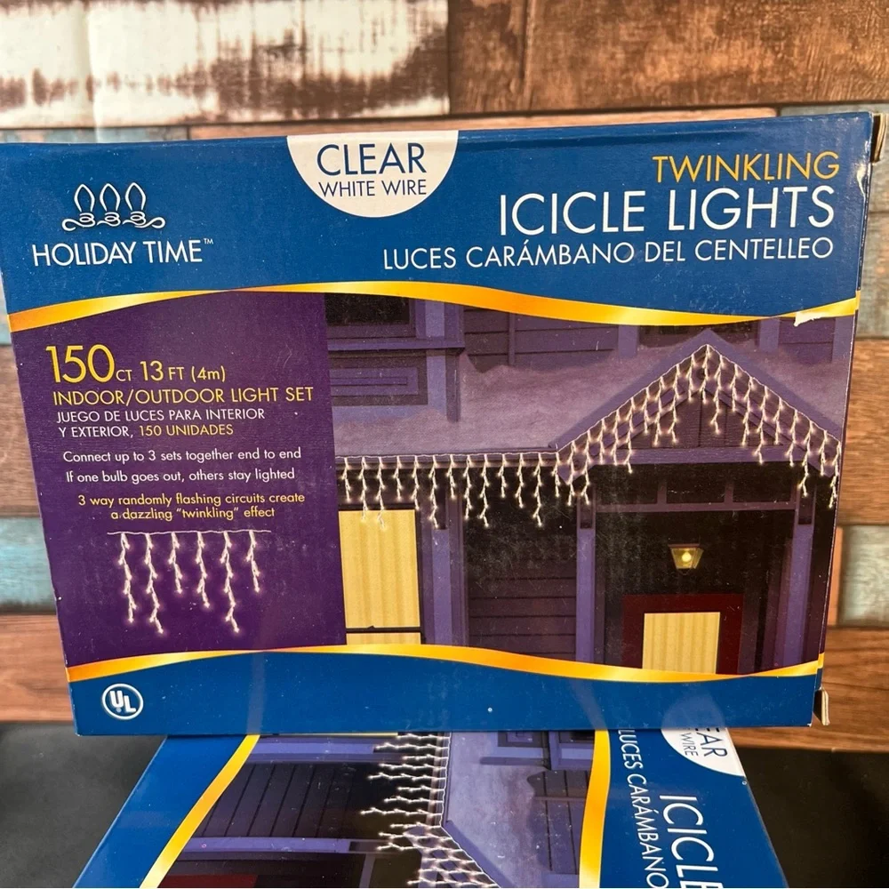 New- 3 boxes Holiday Time Clear Icicle Lights 150‎ ct each